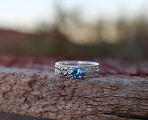 Sterling silver 5mm comfort band with Swiss Blue Topaz