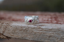Load image into Gallery viewer, Silver Engraved Band With flower and Birthstone
