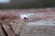Load image into Gallery viewer, Silver Engraved Band With flower and Birthstone