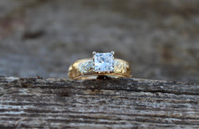 Load image into Gallery viewer, 14k yellow gold engraved 6mm band with a 1.4 carat lab grown princess cut diamond