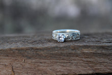 Load image into Gallery viewer, 5mm engraved band with 1/2 carat moissanite round stone