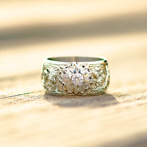 Silver Engraved Band With Stone